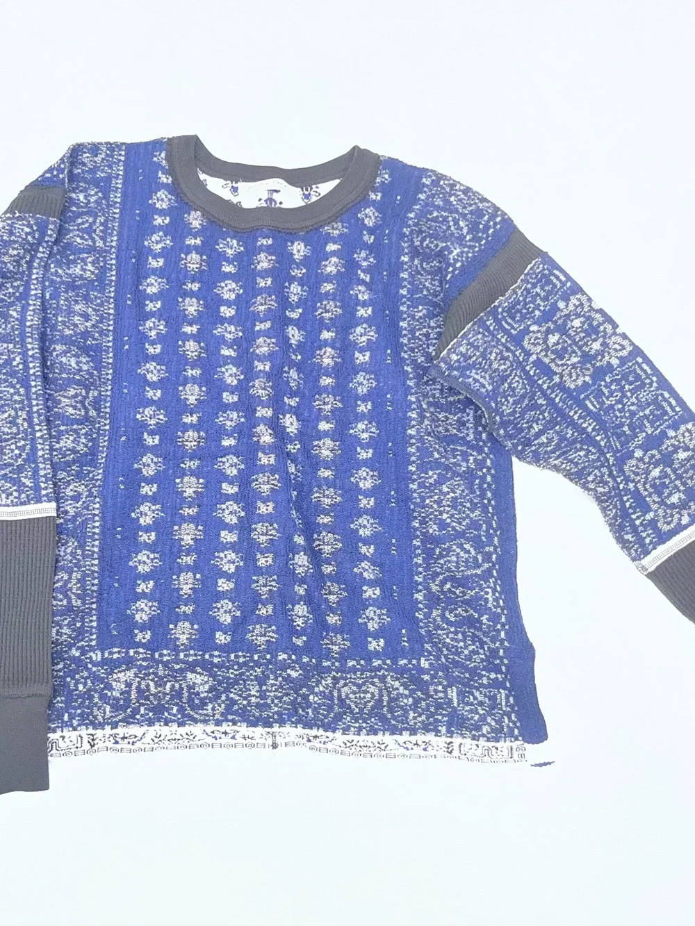 Free People Blue Patterned Top with Black  Thermal Trim